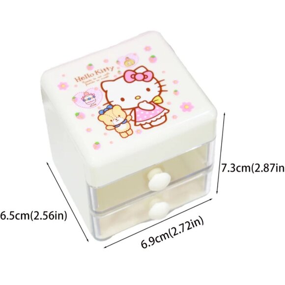 Hello Kitty Double-Layer Mini Drawer Organizer Desktop Storage Stickers Jewelry - Picture 5 of 6